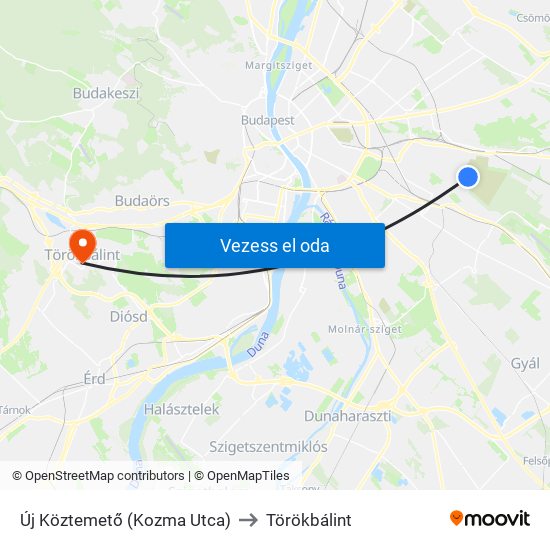 Új Köztemető (Kozma Utca) to Törökbálint map