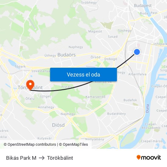 Bikás Park M to Törökbálint map