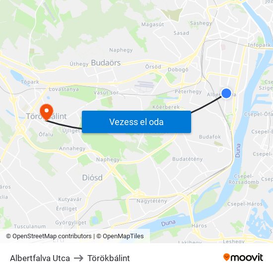 Albertfalva Utca to Törökbálint map