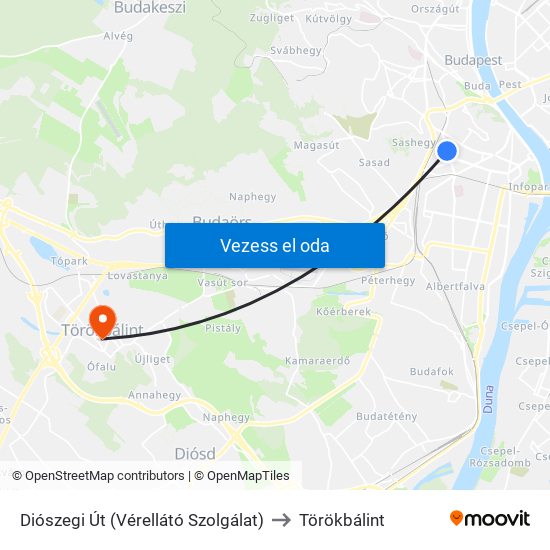 Diószegi Út (Vérellátó Szolgálat) to Törökbálint map