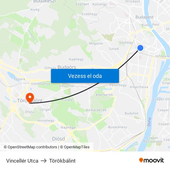 Vincellér Utca to Törökbálint map