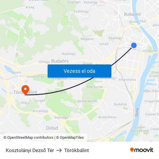 Kosztolányi Dezső Tér to Törökbálint map