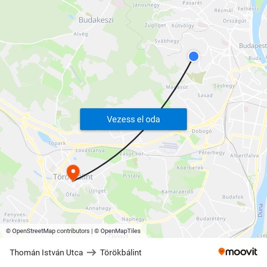 Thomán István Utca to Törökbálint map