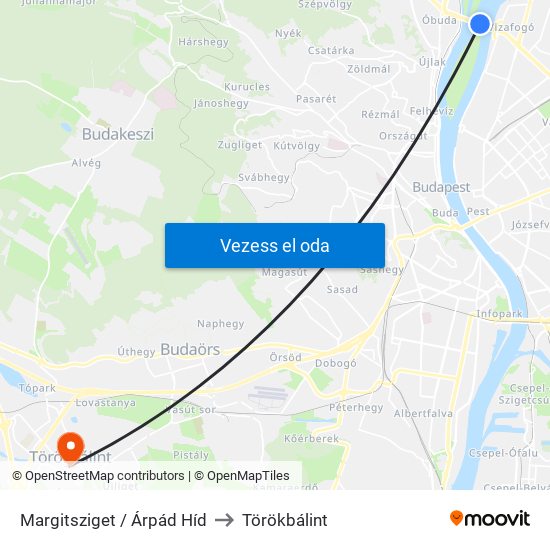 Margitsziget / Árpád Híd to Törökbálint map