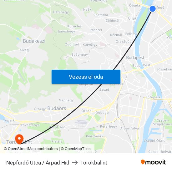Népfürdő Utca / Árpád Híd to Törökbálint map
