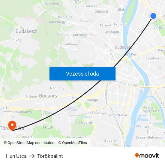 Hun Utca to Törökbálint map