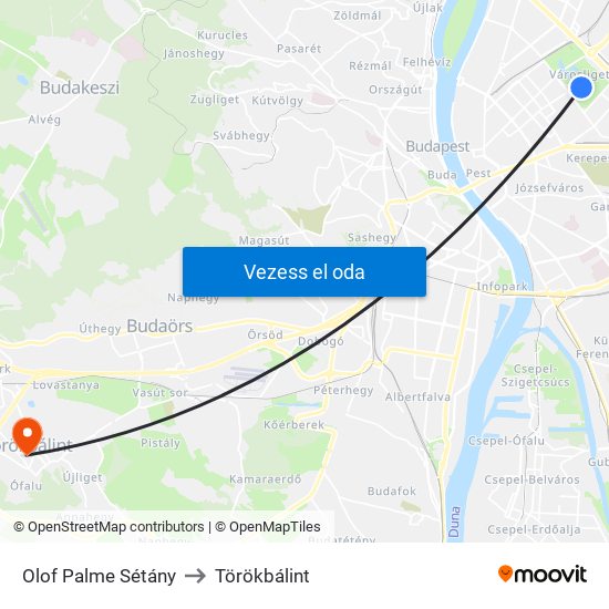 Olof Palme Sétány to Törökbálint map