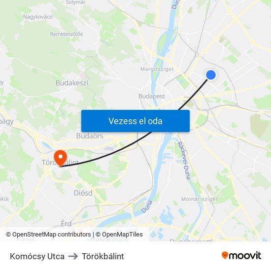 Komócsy Utca to Törökbálint map