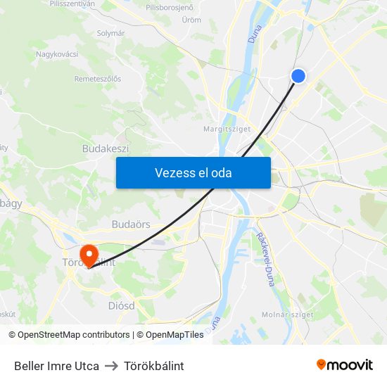 Beller Imre Utca to Törökbálint map