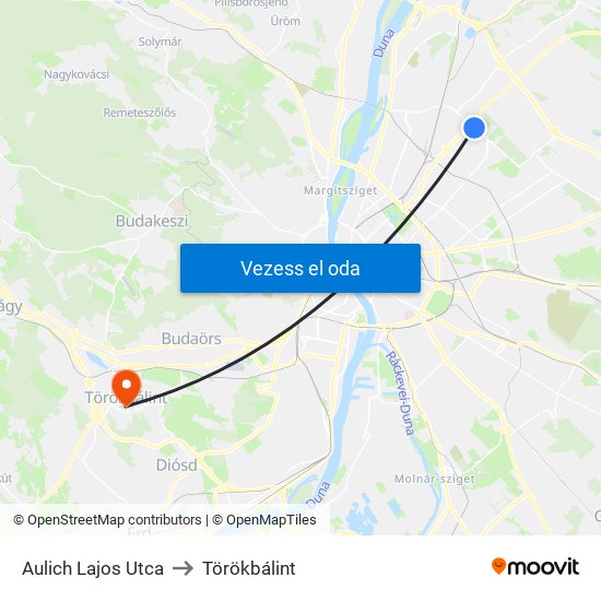 Aulich Lajos Utca to Törökbálint map