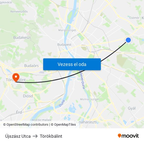 Újszász Utca to Törökbálint map