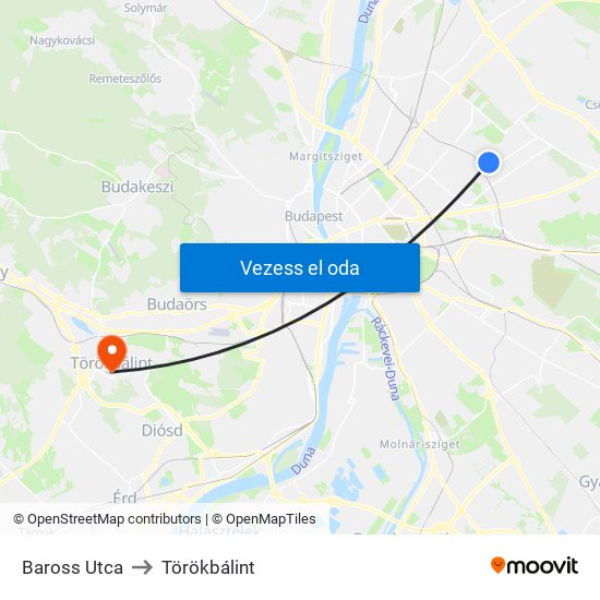 Baross Utca to Törökbálint map