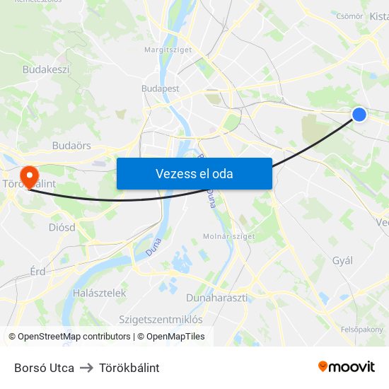 Borsó Utca to Törökbálint map