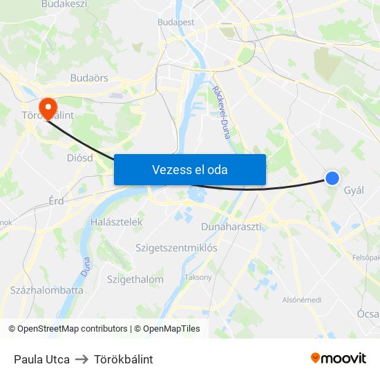 Paula Utca to Törökbálint map