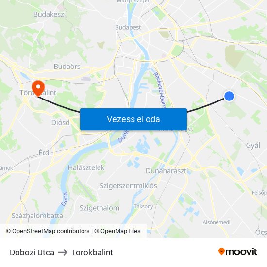 Dobozi Utca to Törökbálint map