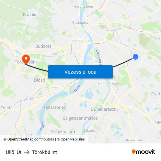 Üllői Út to Törökbálint map