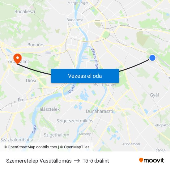 Szemeretelep Vasútállomás to Törökbálint map