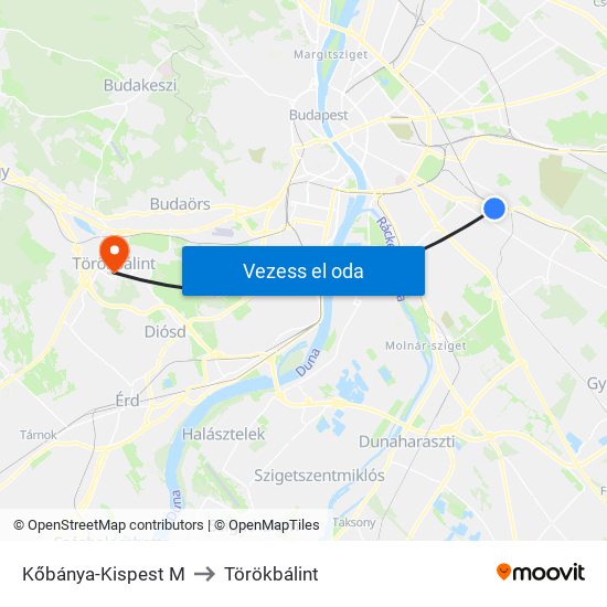 Kőbánya-Kispest M to Törökbálint map
