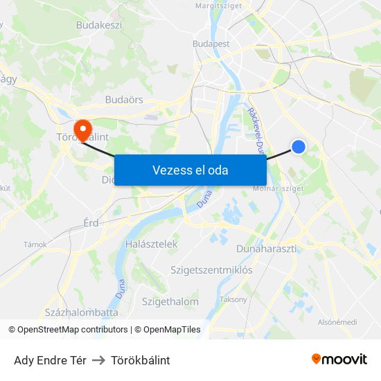 Ady Endre Tér to Törökbálint map