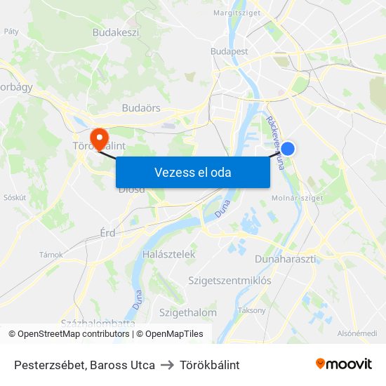 Pesterzsébet, Baross Utca to Törökbálint map