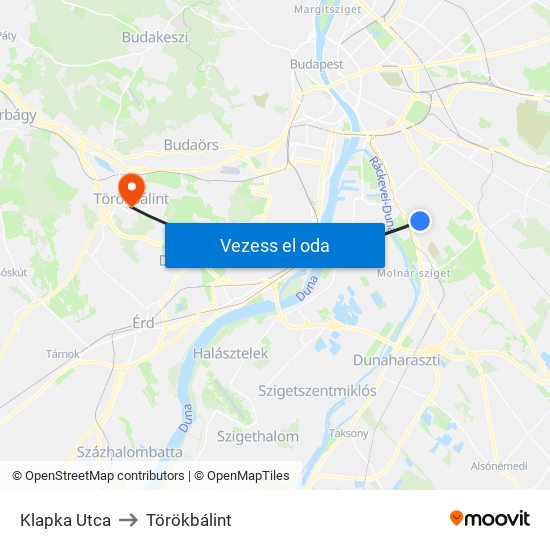 Klapka Utca to Törökbálint map