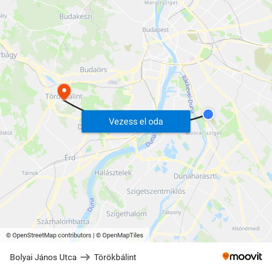 Bolyai János Utca to Törökbálint map