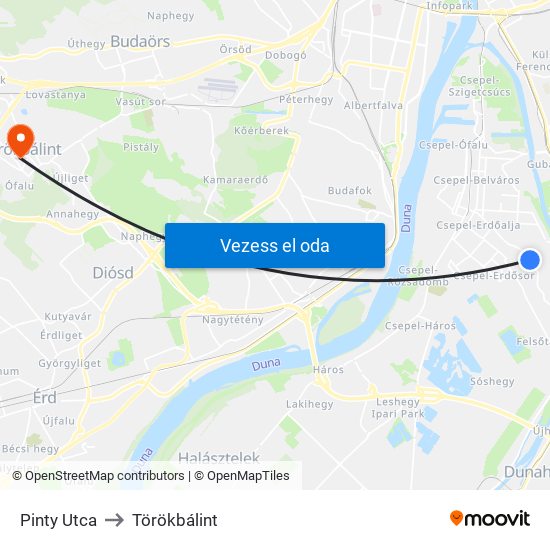 Pinty Utca to Törökbálint map