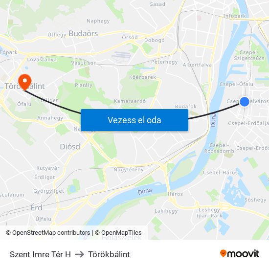 Szent Imre Tér H to Törökbálint map