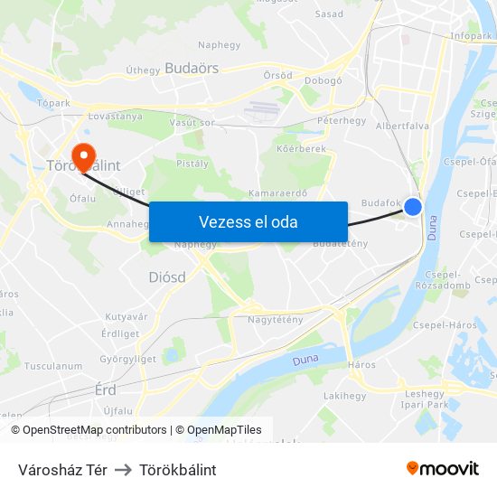 Városház Tér to Törökbálint map