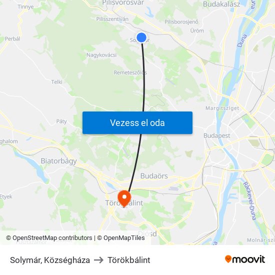 Solymár, Községháza to Törökbálint map