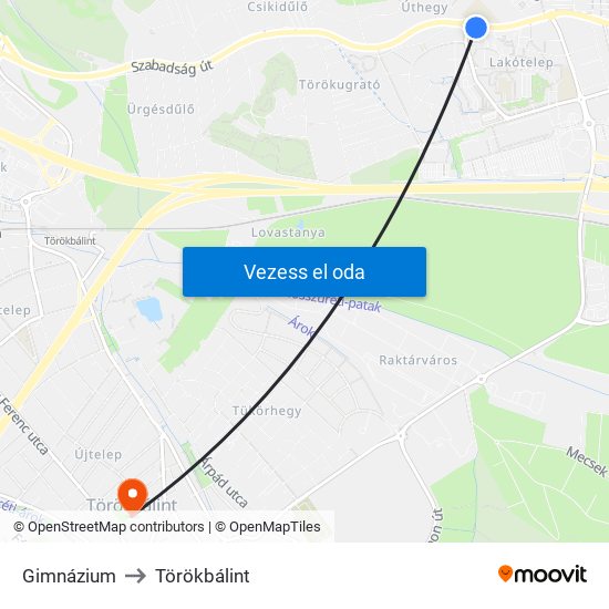 Gimnázium to Törökbálint map