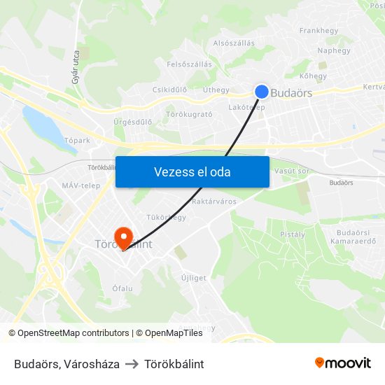 Budaörs, Városháza to Törökbálint map