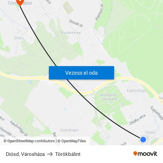 Diósd, Városháza to Törökbálint map