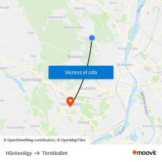 Hűvösvölgy to Törökbálint map