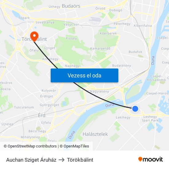 Auchan Sziget Áruház to Törökbálint map