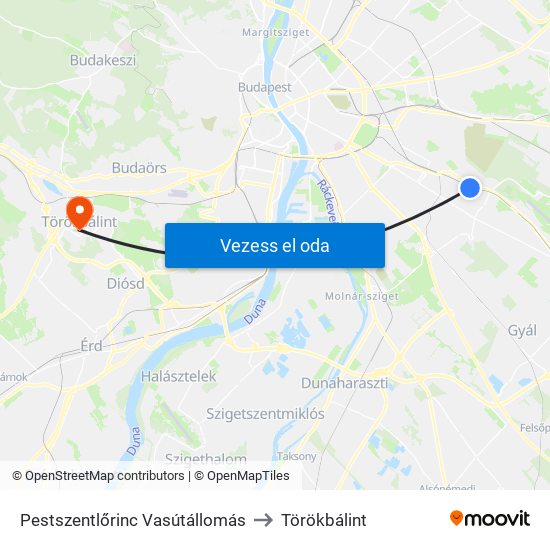 Pestszentlőrinc Vasútállomás to Törökbálint map