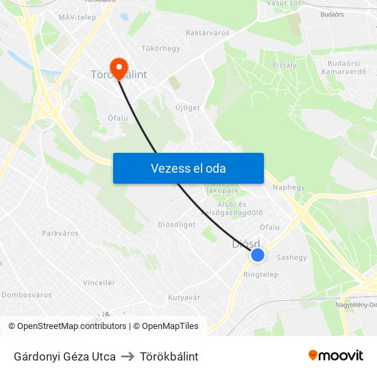 Gárdonyi Géza Utca to Törökbálint map