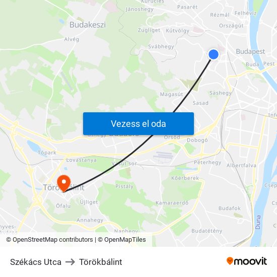 Székács Utca to Törökbálint map