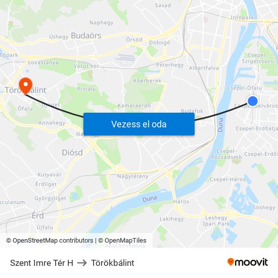 Szent Imre Tér H to Törökbálint map