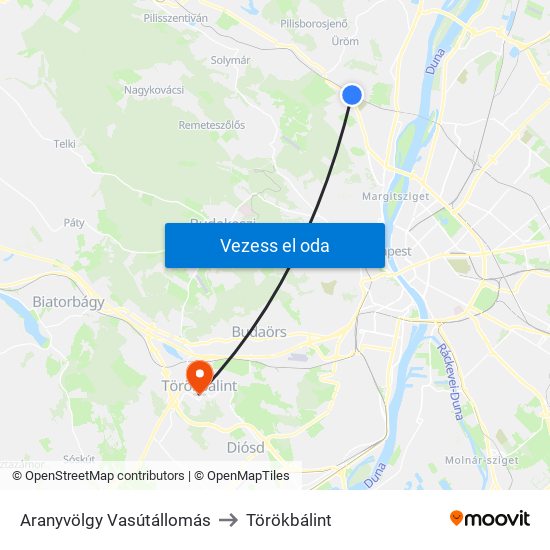 Aranyvölgy Vasútállomás to Törökbálint map