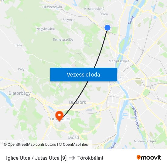 Iglice Utca / Jutas Utca [9] to Törökbálint map