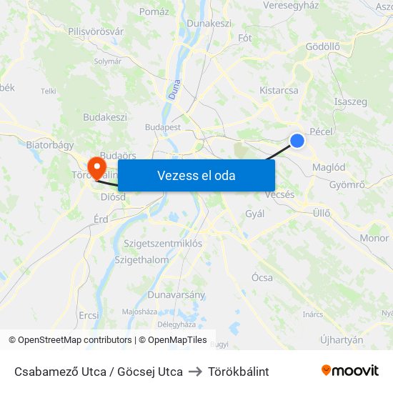 Csabamező Utca / Göcsej Utca to Törökbálint map