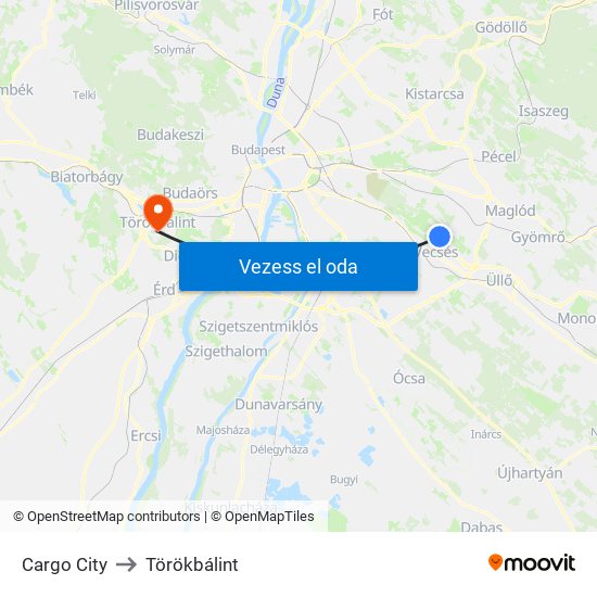 Cargo City to Törökbálint map