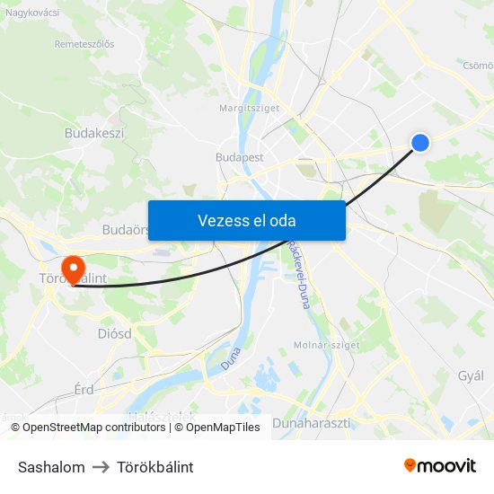 Sashalom to Törökbálint map