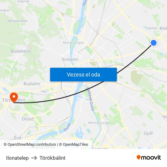 Ilonatelep to Törökbálint map