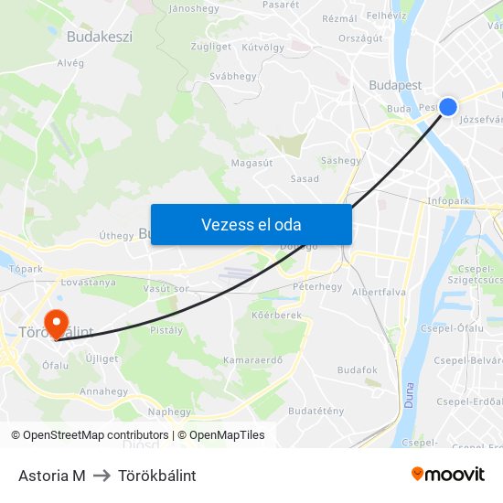 Astoria M to Törökbálint map