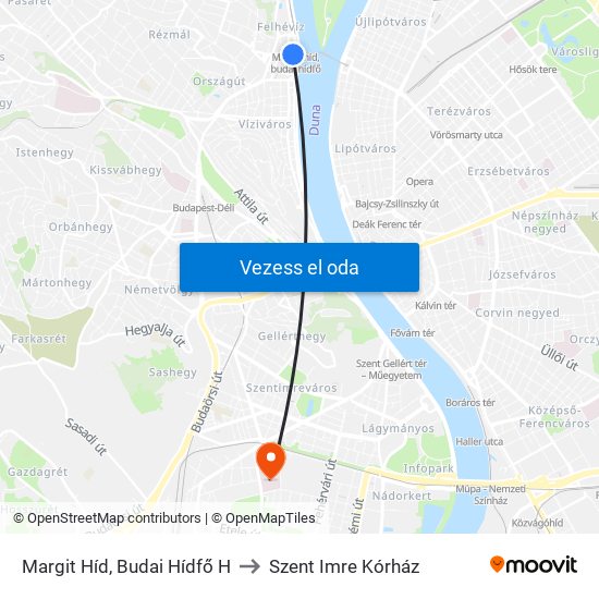 Margit Híd, Budai Hídfő H to Szent Imre Kórház map