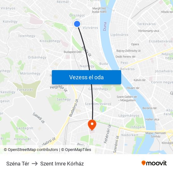 Széna Tér to Szent Imre Kórház map