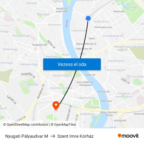 Nyugati Pályaudvar M to Szent Imre Kórház map