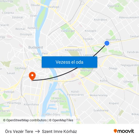 Örs Vezér Tere to Szent Imre Kórház map